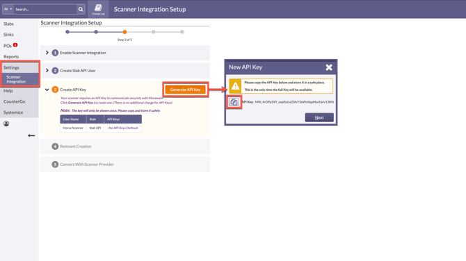 generate an API key for an API User for slab scanner integration