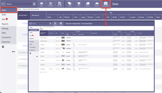 view slabs from an integrated slab scanner in moraware inventory