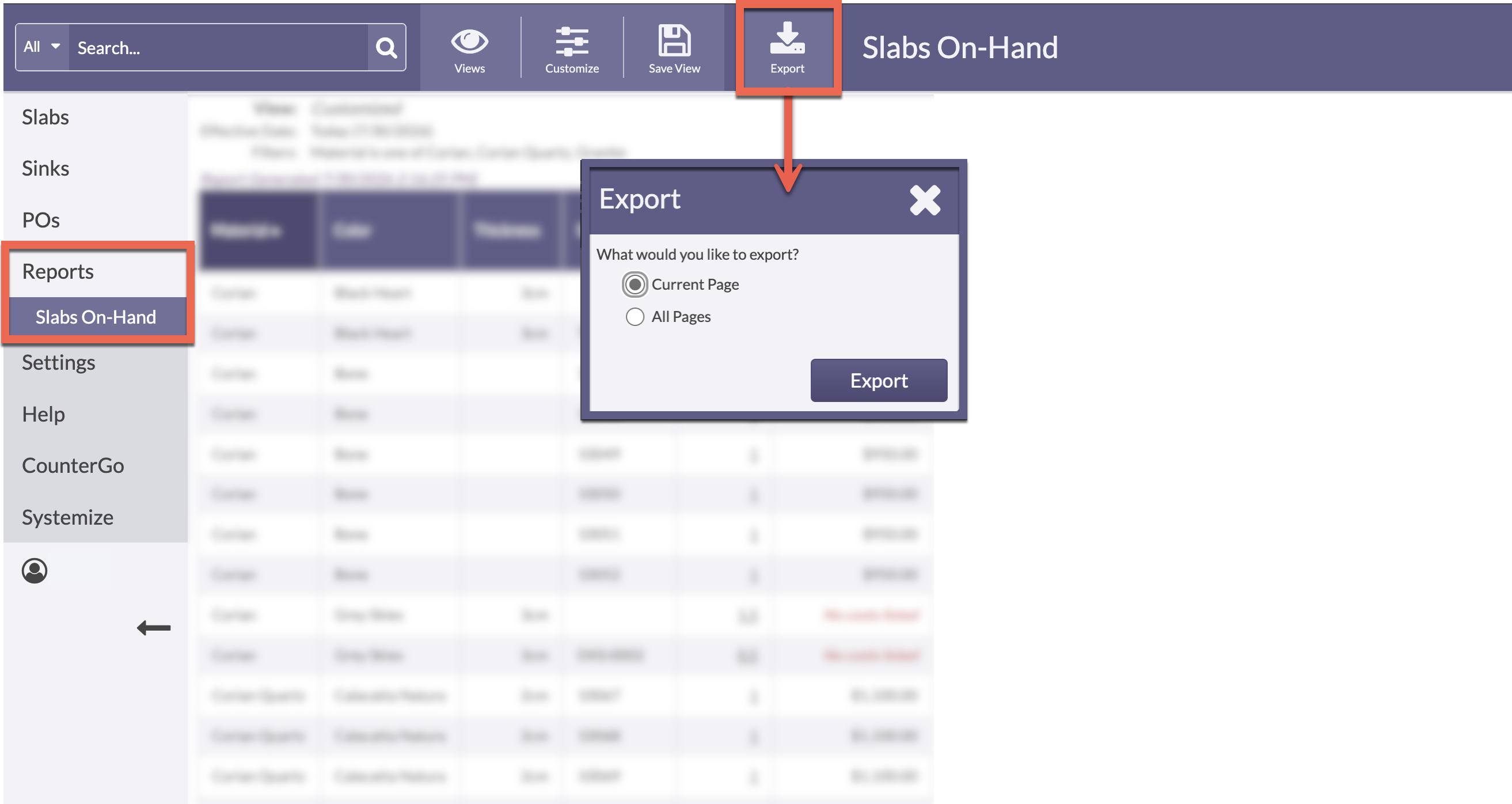 export a Moraware Inventory Report