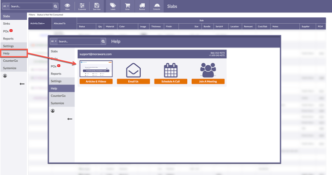 help page in moraware inventory