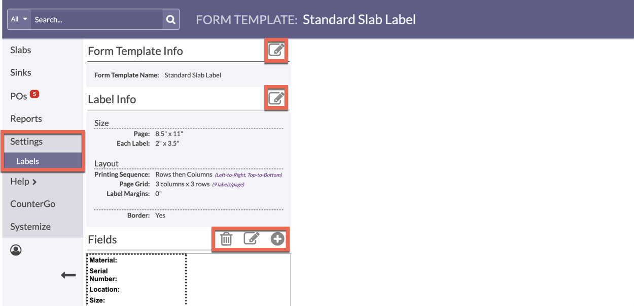 Edit Label Forms