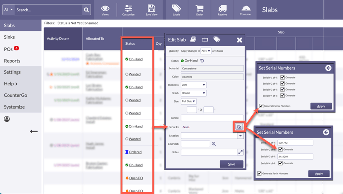 auto generate or manually enter serial numbers