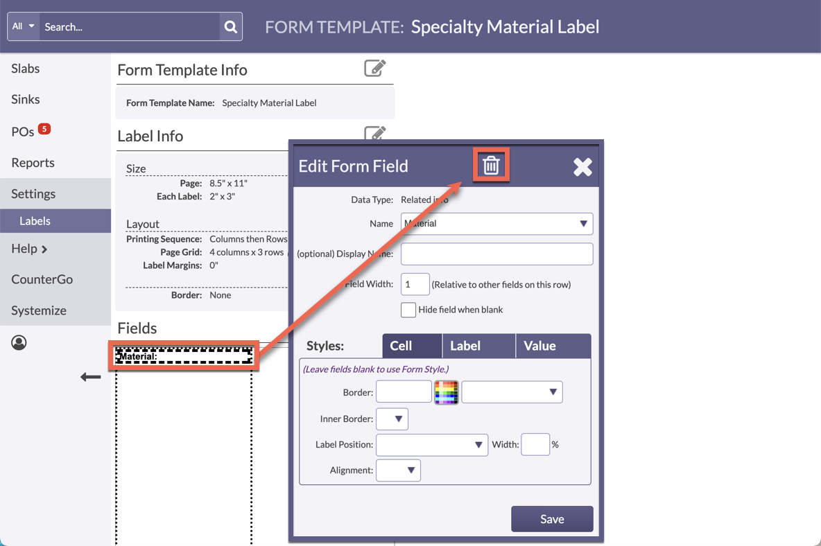 delete form fields