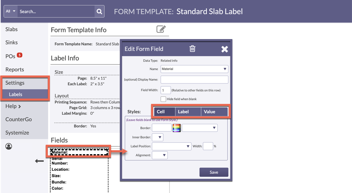 edit individual label form fields