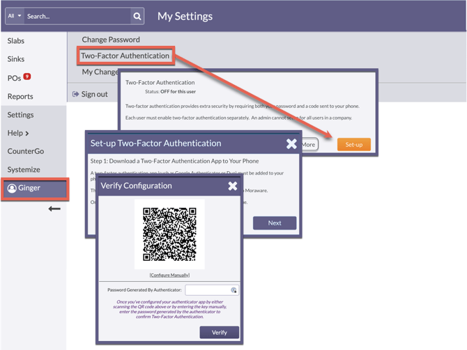 set two factor authentication in Moraware Inventory
