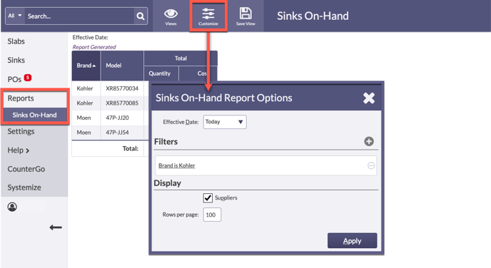 filter a sink report